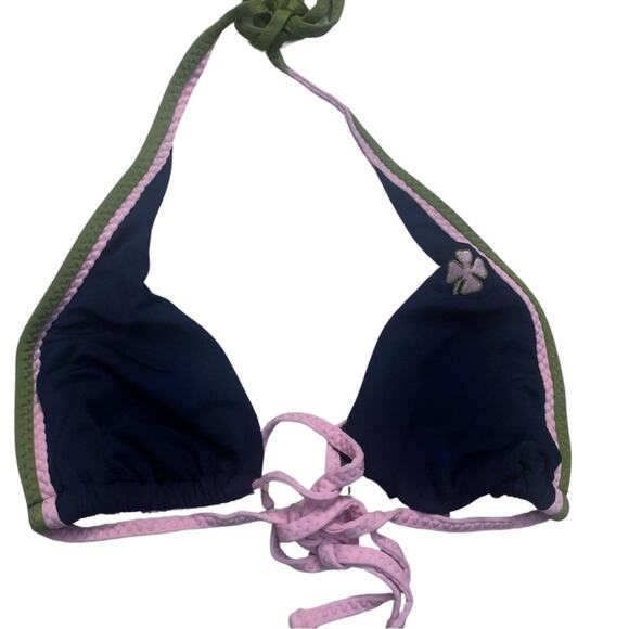 Lucky Brand Navy Blue Bikini Top Adjustable Tie Bottom Medium Bathing Suit - Picture 4 of 10